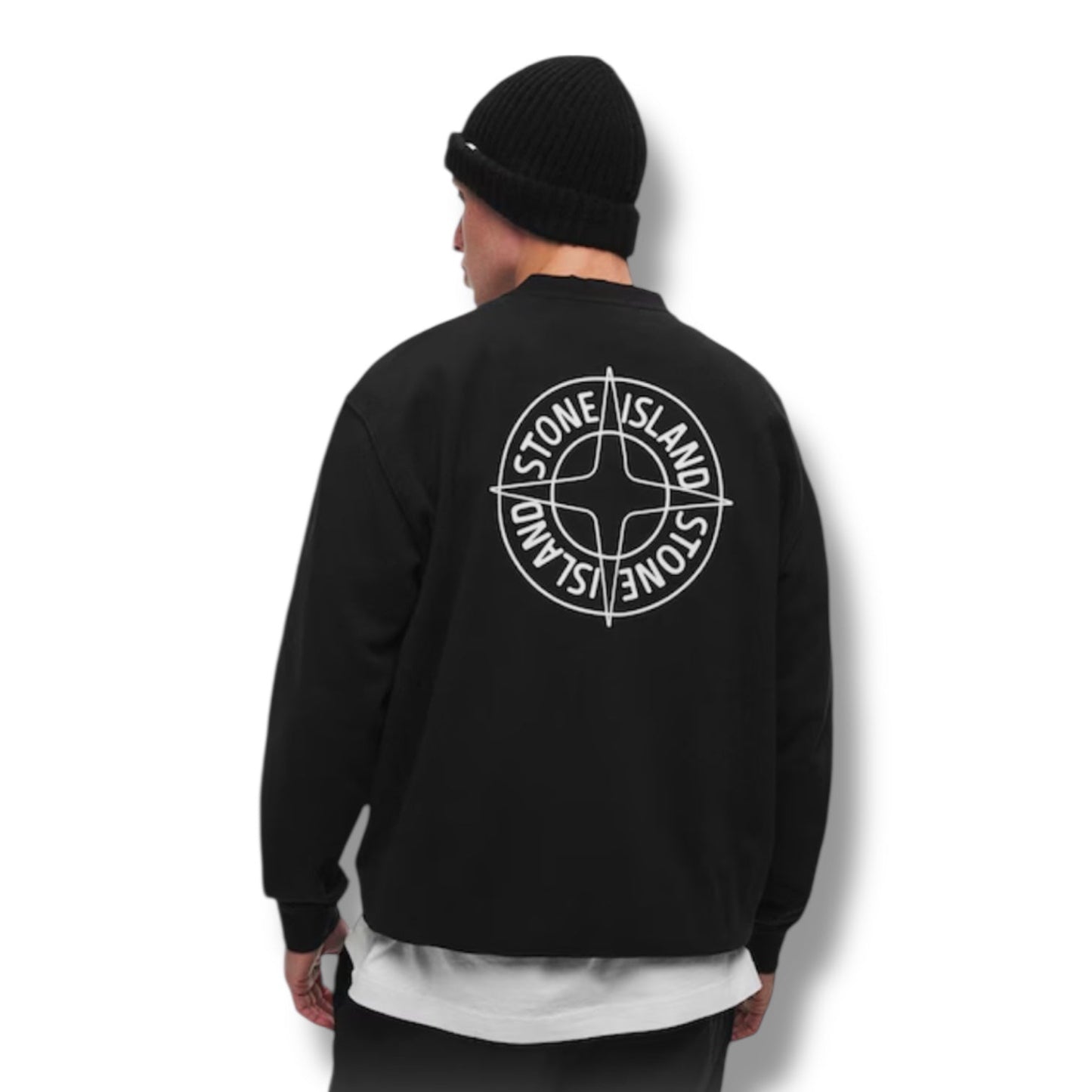 STONE ISLAND CREW NECK COMPASS BACK LOGO SWEATSHIRT BLACK