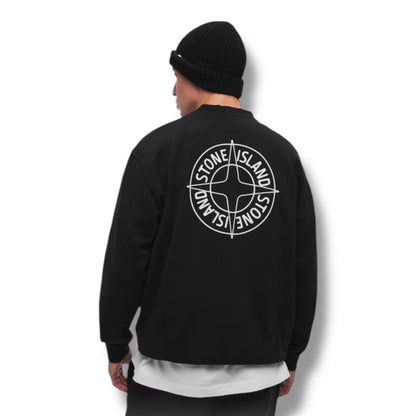STONE ISLAND CREW NECK COMPASS BACK LOGO SWEATSHIRT BLACK