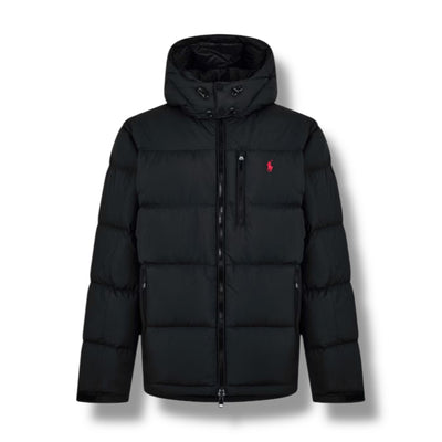 RALPH LAUREN HOODED SHORT PUFFER JACKET BLACK