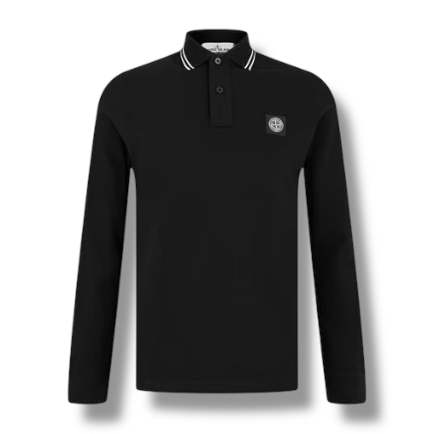 STONE ISLAND LONG SLEEVE PATCH LOGO POLO SHIRT BLACK