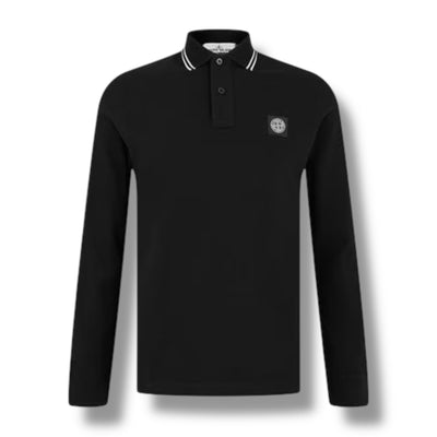 STONE ISLAND LONG SLEEVE PATCH LOGO POLO SHIRT BLACK