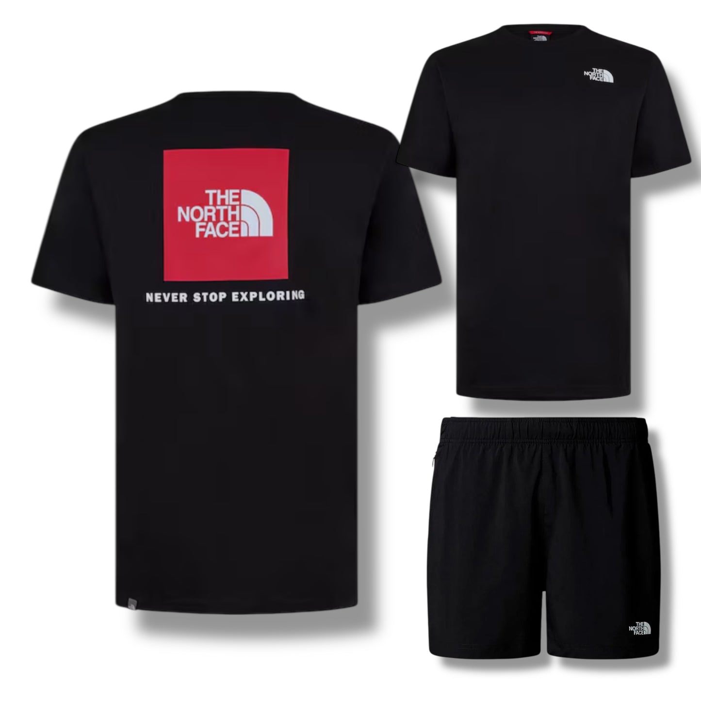 THE NORTH FACE TNF T-SHIRT & SHORTS SET BLACK -RED & BLACK