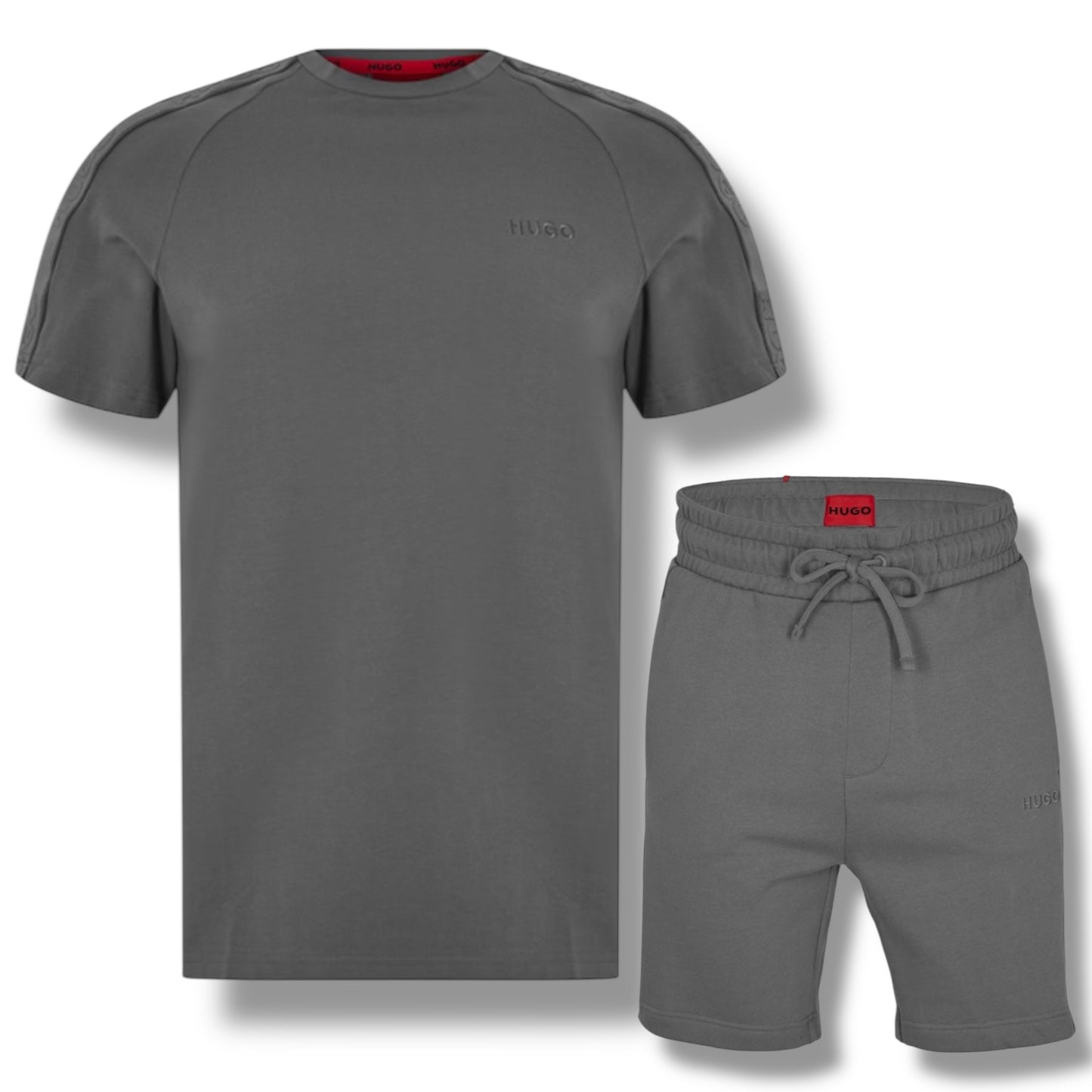 HUGO TAPE JERSEY T-SHIRT & SHORTS SET DUST GREY