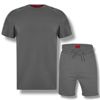 HUGO TAPE JERSEY T-SHIRT & SHORTS SET DUST GREY