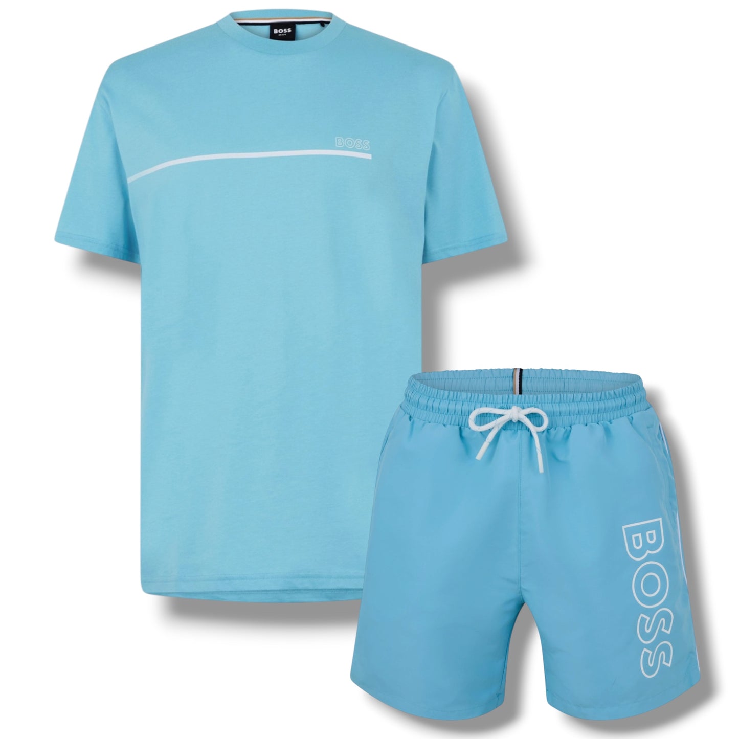 HUGO BOSS STORM T-SHIRT & SWIM SHORTS SET AQUA BLUE