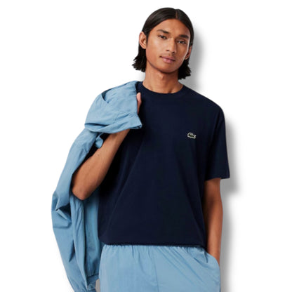 LACOSTE SMALL LOGO T-SHIRT & ALL OVER LOGO SWIM SHORTS SET NAVY & NAVY