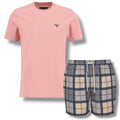BARBOUR SMALL LOGO T-SHIRT & CHECK SWIM SHORTS SET PINK & BEIGE