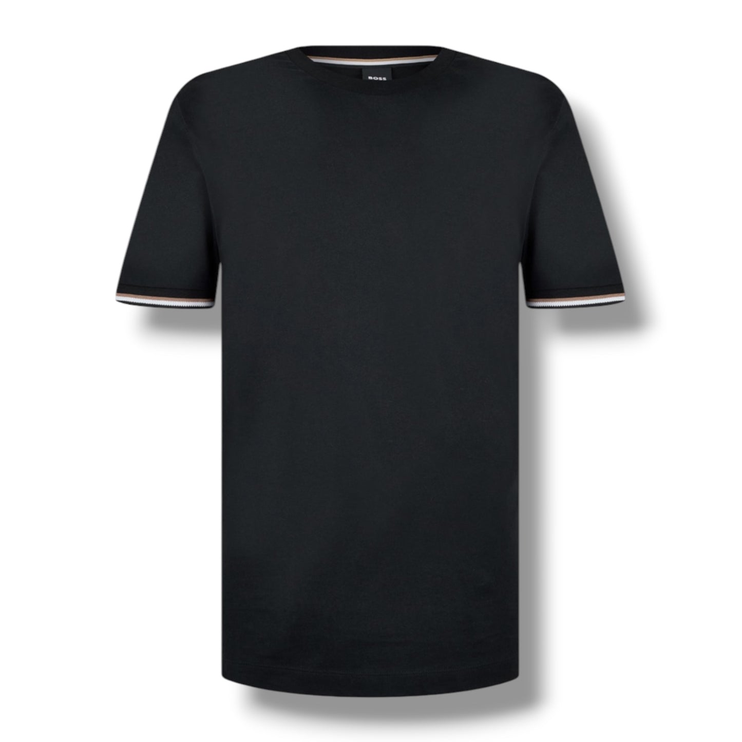 HUGO BOSS TRIM SLEEVE T-SHIRT & GEO SWIM SHORTS BLACK & BROWN