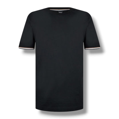 HUGO BOSS TRIM SLEEVE T-SHIRT & GEO SWIM SHORTS BLACK & BROWN
