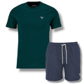 BARBOUR SMALL LOGO T-SHIRT & SWIM SHORTS SET BOTTLE GREEN & NAVY BLUE