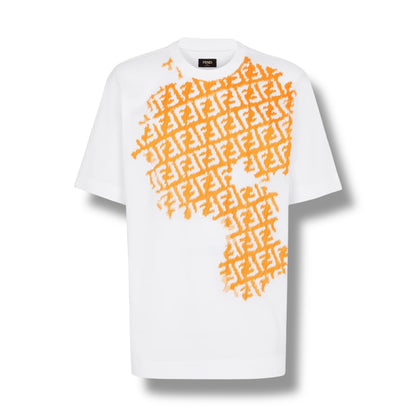 FENDI FF ALL OVER LOGO T-SHIRT WHITE & ORANGE