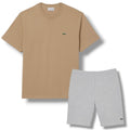 LACOSTE SMALL LOGO T-SHIRT & JERSEY SHORTS SET BEIGE & GREY