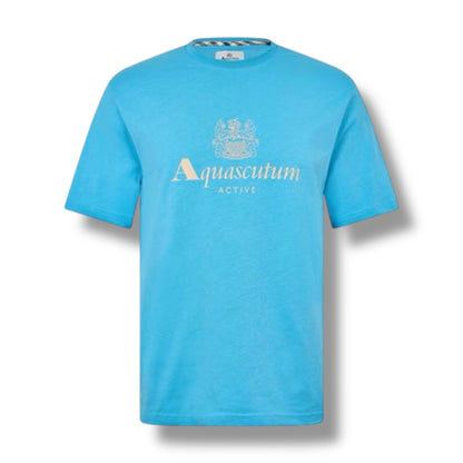 AQUASCUTUM BIG LOGO T-SHIRT & CHECK SWIM SHORTS SET AVIO BLUE - BEIGE