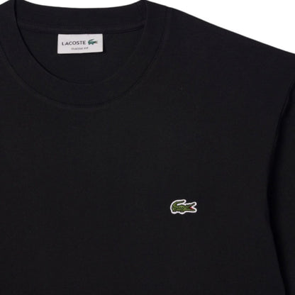 LACOSTE SMALL LOGO T-SHIRT & ALL OVER LOGO SWIM SHORTS SET BLACK & LIGHT BLUE