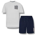 AQUASCUTUM PATCH POCKET T-SHIRT & SIDE POCKET SWIM SHORTS SET WHITE - NAVY