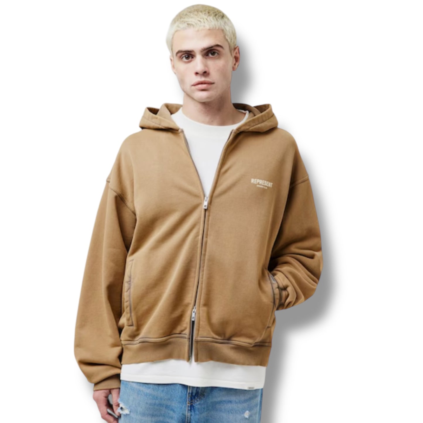 REPRESENT OWNERS CLUB ZIP UP HOODIE ALMOND BROWN