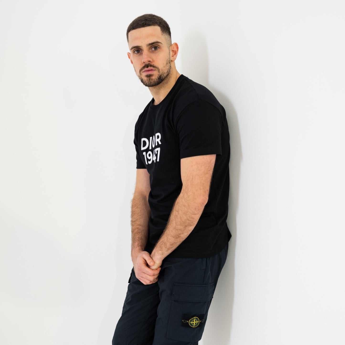 DIOR 1947 EMBROIDERED LOGO T-SHIRT BLACK