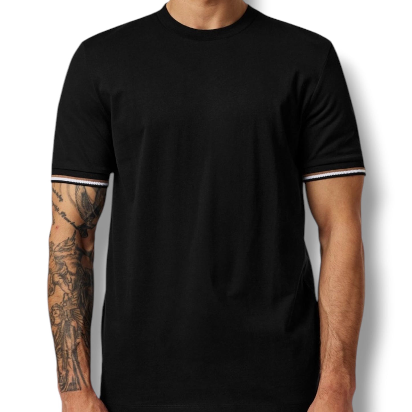 HUGO BOSS SLEEVE TRI TRIM T-SHIRT & SIDE TRIM SWIM SHORTS SET BLACK