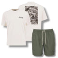 BARBOUR MAP T-SHIRT & SWIM SHORTS BEIGE & OLIVE GREEN