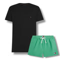 TOMMY HILFIGER SMALL LOGO T-SHIRT & SWIM SHORTS SET BLACK & GREEN