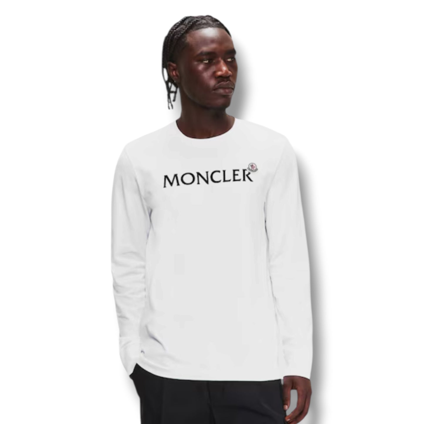 MONCLER LONG SLEEVE FELT LOGO T-SHIRT WHITE