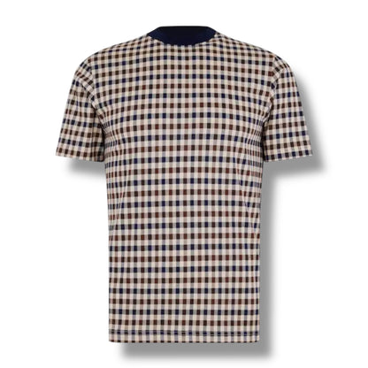 AQUASCUTUM CHECK ALL OVER T-SHIRT & SIDE POCKET SWIM SHORTS SET BEIGE - NAVY