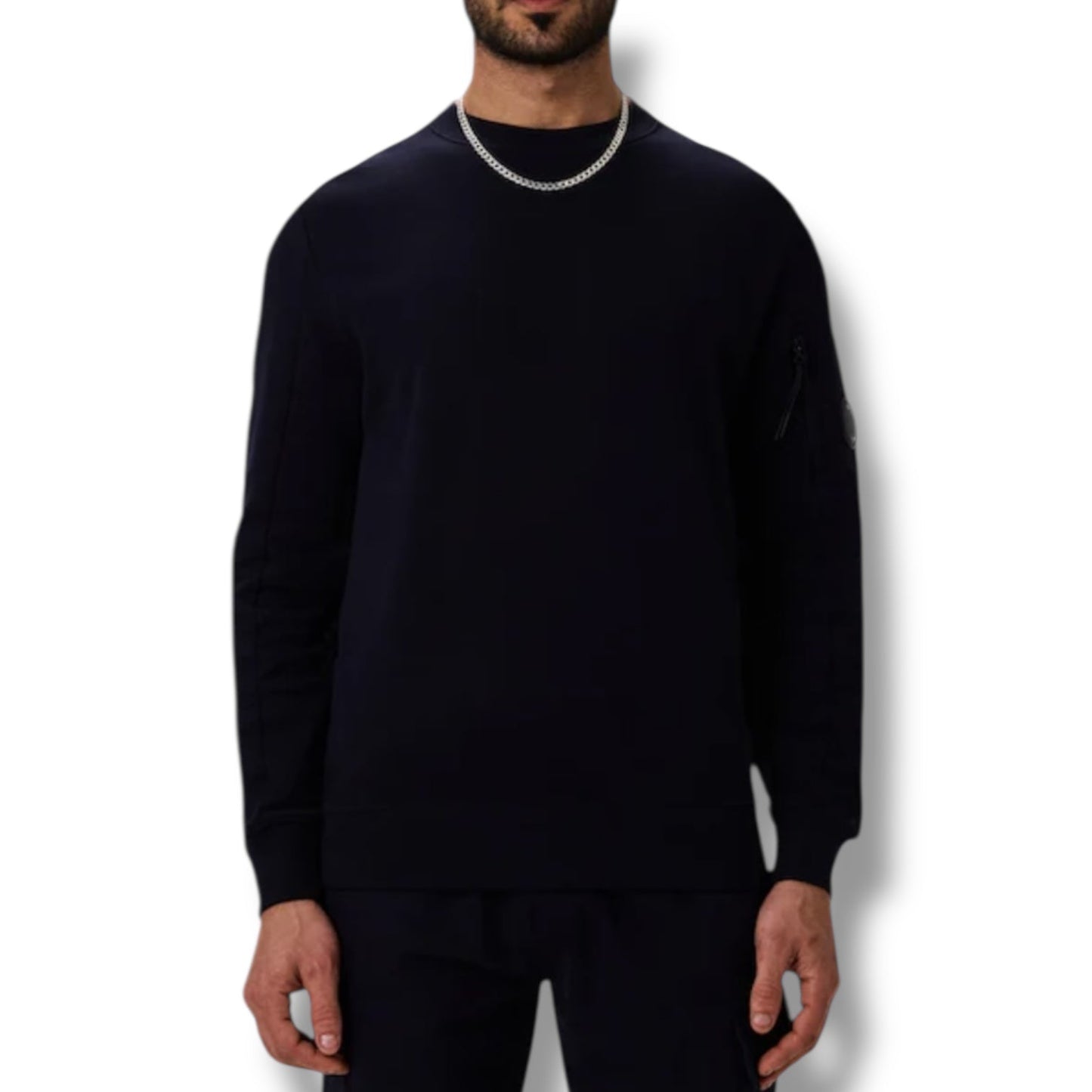 CP COMPANY LENS ARM CREWNECK SWEATSHIRT NAVY BLUE