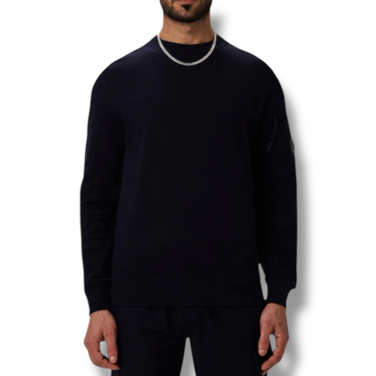 CP COMPANY LENS ARM CREWNECK SWEATSHIRT NAVY BLUE
