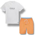 RALPH LAUREN POLO BIG LOGO T-SHIRT & SWIM SHORTS SET WHITE & ORANGE