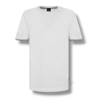HUGO BOSS SLEEVE TRI TRIM T-SHIRT & SIDE TRIM SWIM SHORTS SET WHITE & BLACK