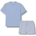 LACOSTE SMALL LOGO T-SHIRT & ALL OVER LOGO SWIM SHORTS SET LIGHT BLUE & LIGHT BLUE