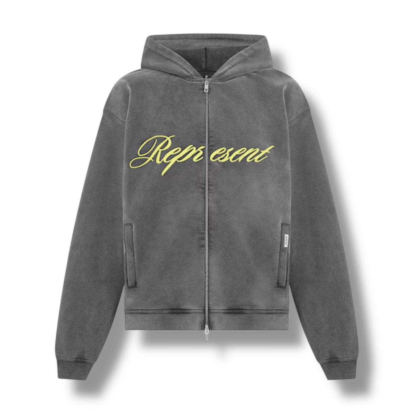 REPRESENT SCRIPT FULL ZIP HOODIE WASHED GREY