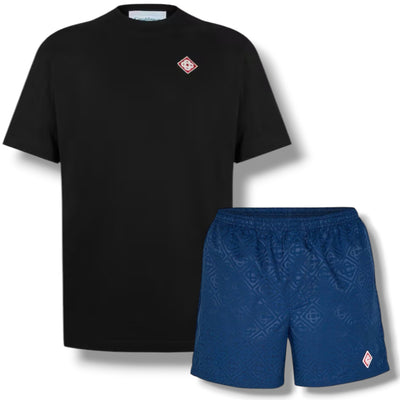 CASABLANCA DIAMOND T-SHIRT & SWIM SHORTS SET BLACK & BLUE