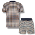 AQUASCUTUM CHECK ALL OVER T-SHIRT & CHECK SWIM SHORTS SET BEIGE - BEIGE
