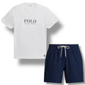RALPH LAUREN POLO BIG LOGO T-SHIRT & SWIM SHORTS SET WHITE & NAVY BLUE