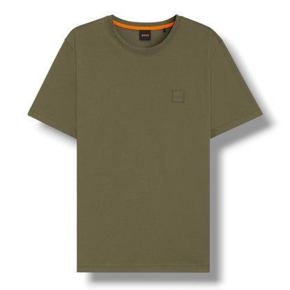HUGO BOSS PATCH T-SHIRT & VERTI LOGO SWIM SHORTS SET KHAKI GREEN & BLACK