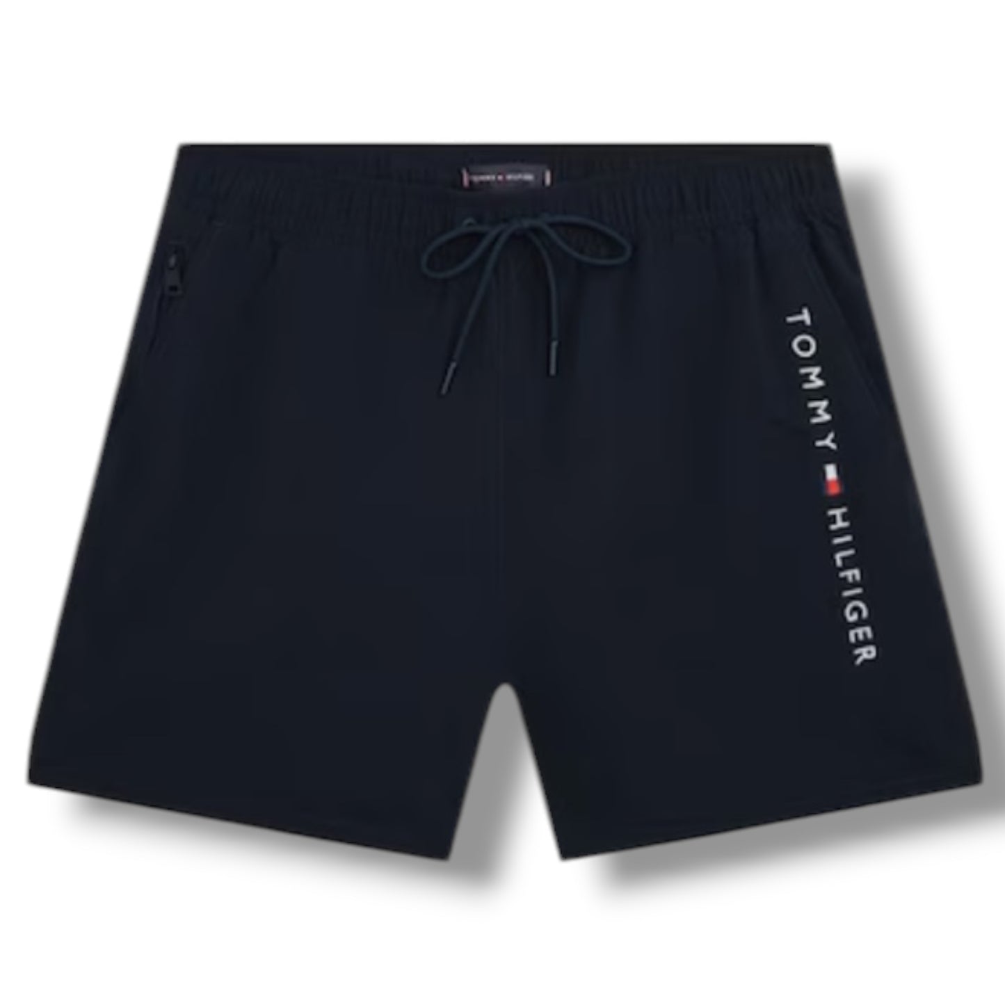 TOMMY HILFIGER LOGO T-SHIRT & SWIM SHORTS SET CAMEL BEIGE & NAVY BLUE