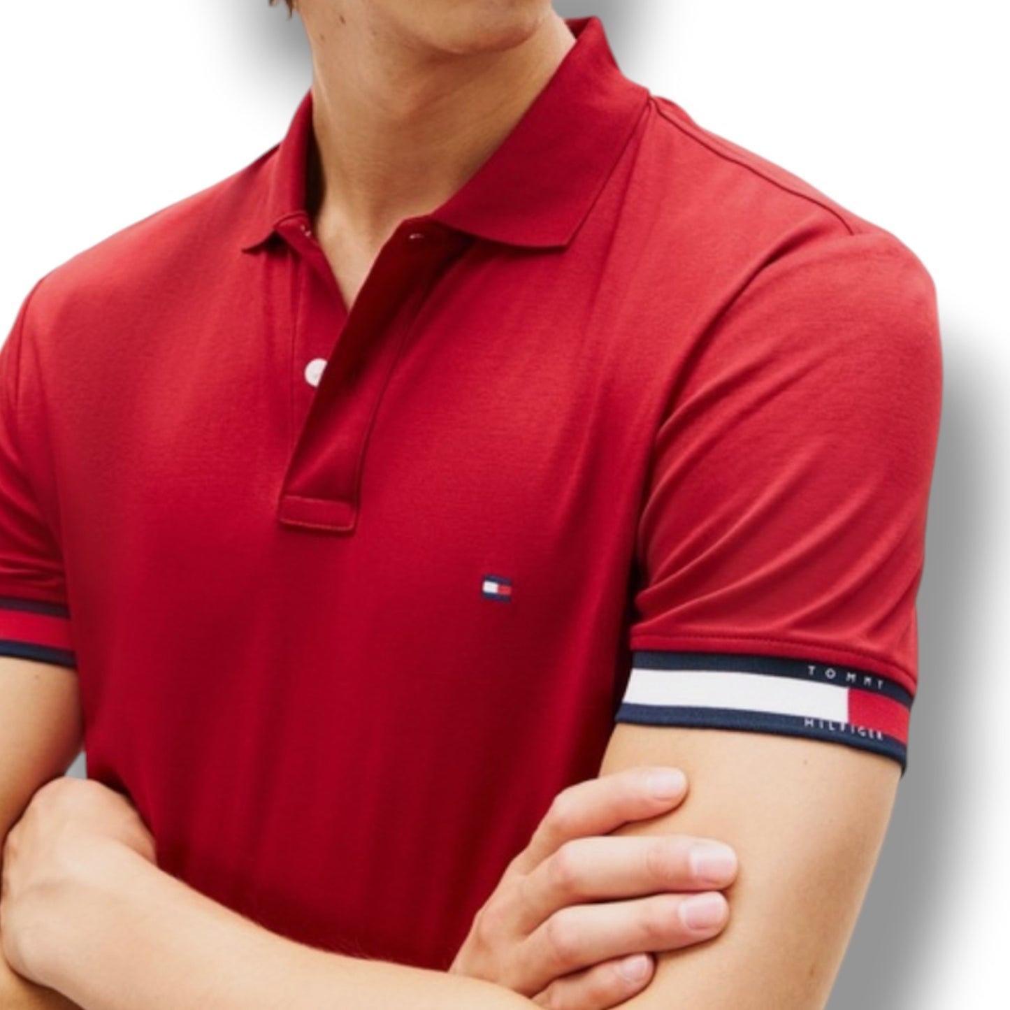 TOMMY HILFIGER FLAG TRIM POLO SHIRT RED