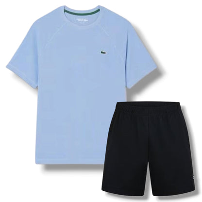 LACOSTE TECH GYM SET T-SHIRT & SHORTS SKY BLUE & BLACK
