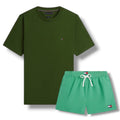 TOMMY HILFIGER SMALL LOGO T-SHIRT & SWIM SHORTS SET PINE GREEN & GREEN