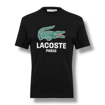 LACOSTE LARGE LOGO T-SHIRT & SWIM SHORTS SET BLACK & BLACK