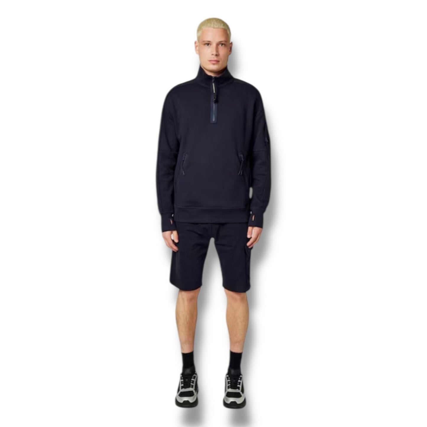 CP COMPANY LENS ARM 1/4 ZIP SWEATSHIRT NAVY BLUE