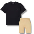 LACOSTE SMALL LOGO T-SHIRT & JERSEY SHORTS SET BLACK & BEIGE