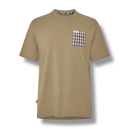 AQUASCUTUM PATCH POCKET T-SHIRT & SIDE POCKET SWIM SHORTS SET KHAKI GREEN - NAVY