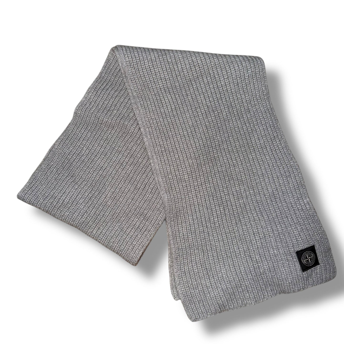 STONE ISLAND THICK KNIT PATCH LOGO SCARF GREY