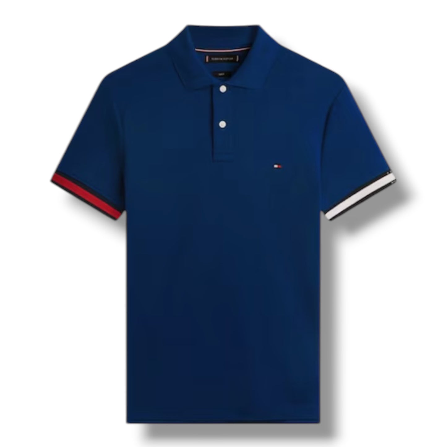 TOMMY HILFIGER FLAG TRIM POLO SHIRT NAVY BLUE