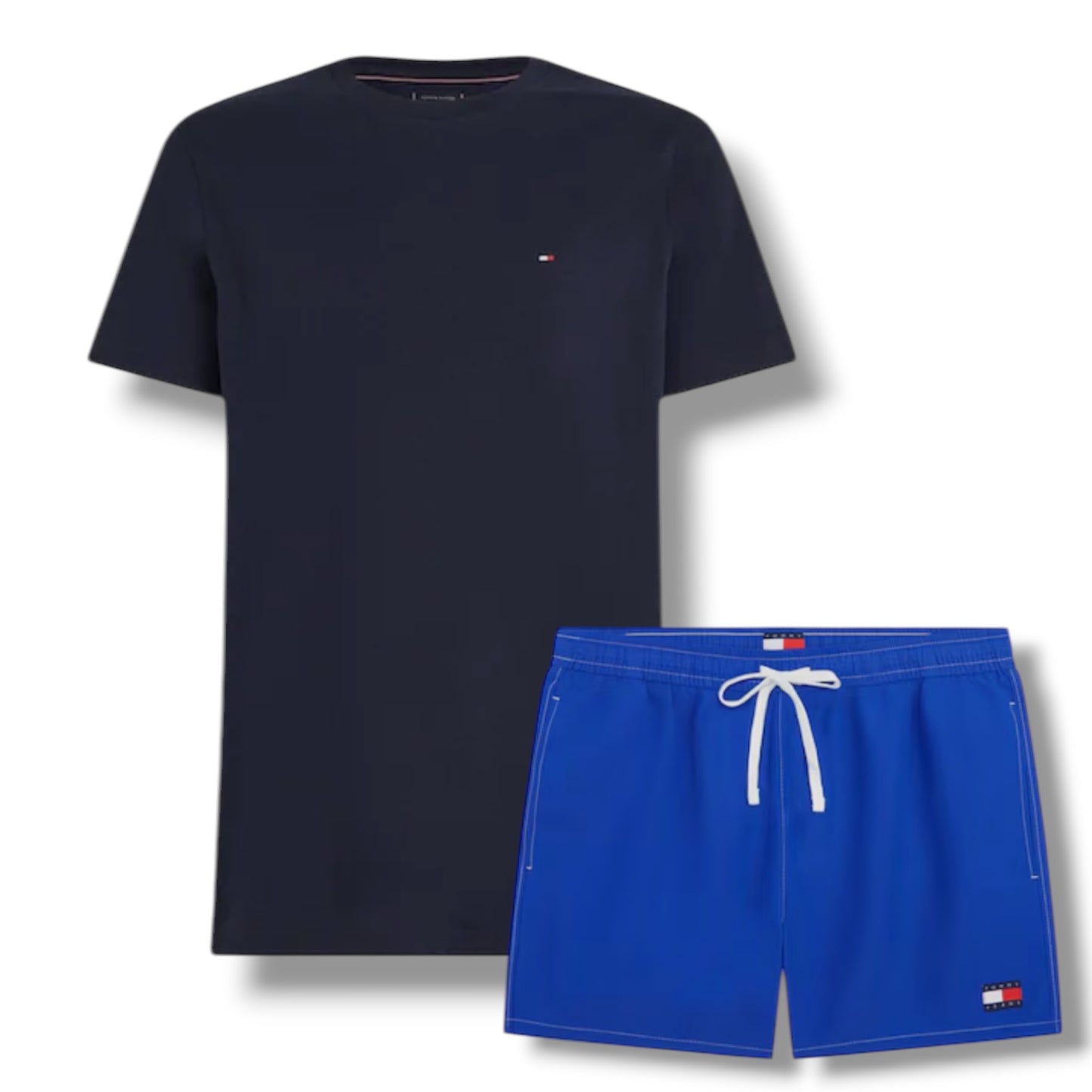 TOMMY HILFIGER SMALL LOGO T-SHIRT & SWIM SHORTS SET NAVY BLUE & BLUE