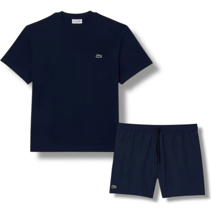 LACOSTE SMALL LOGO T-SHIRT & SWIM SHORTS SET NAVY & NAVY