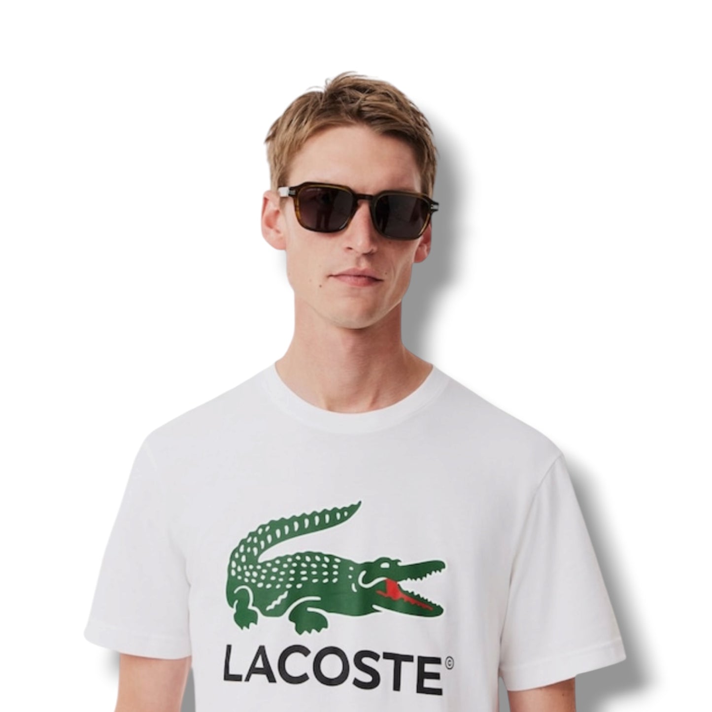 LACOSTE LARGE LOGO T-SHIRT & JERSEY SHORTS SET WHITE & NAVY BLUE
