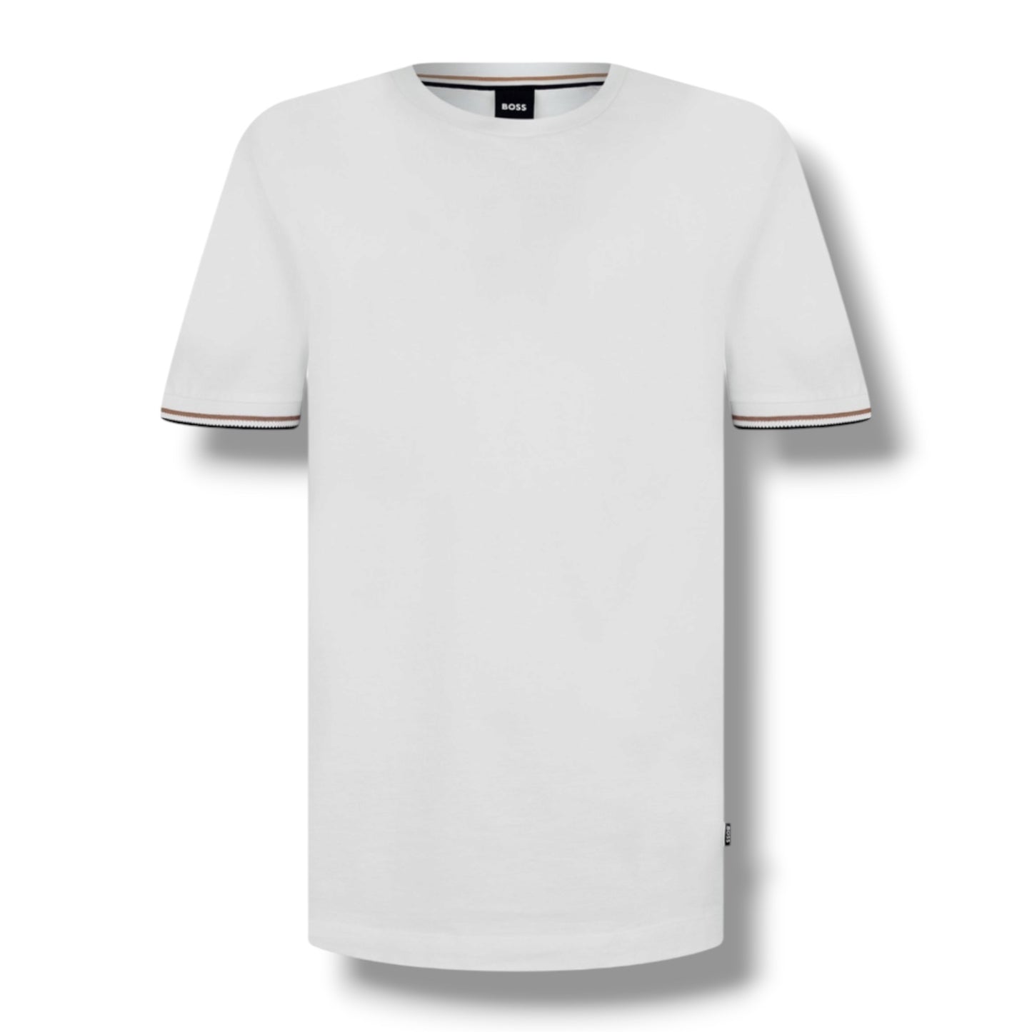 HUGO BOSS TRIM SLEEVE T-SHIRT & GEO SWIM SHORTS WHITE & BROWN